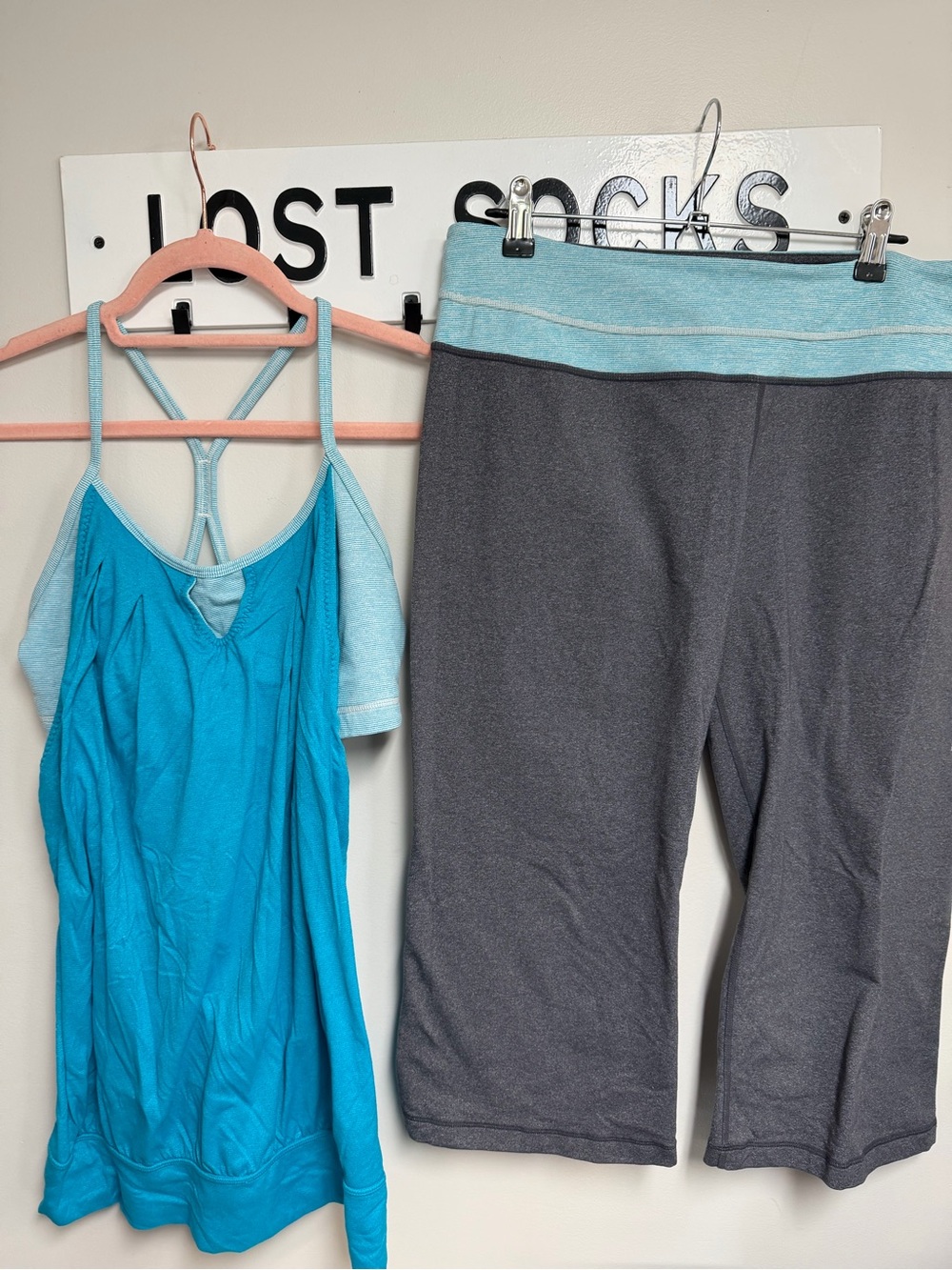 Aqua Blue Tank & Gray Capri Set Lululemon